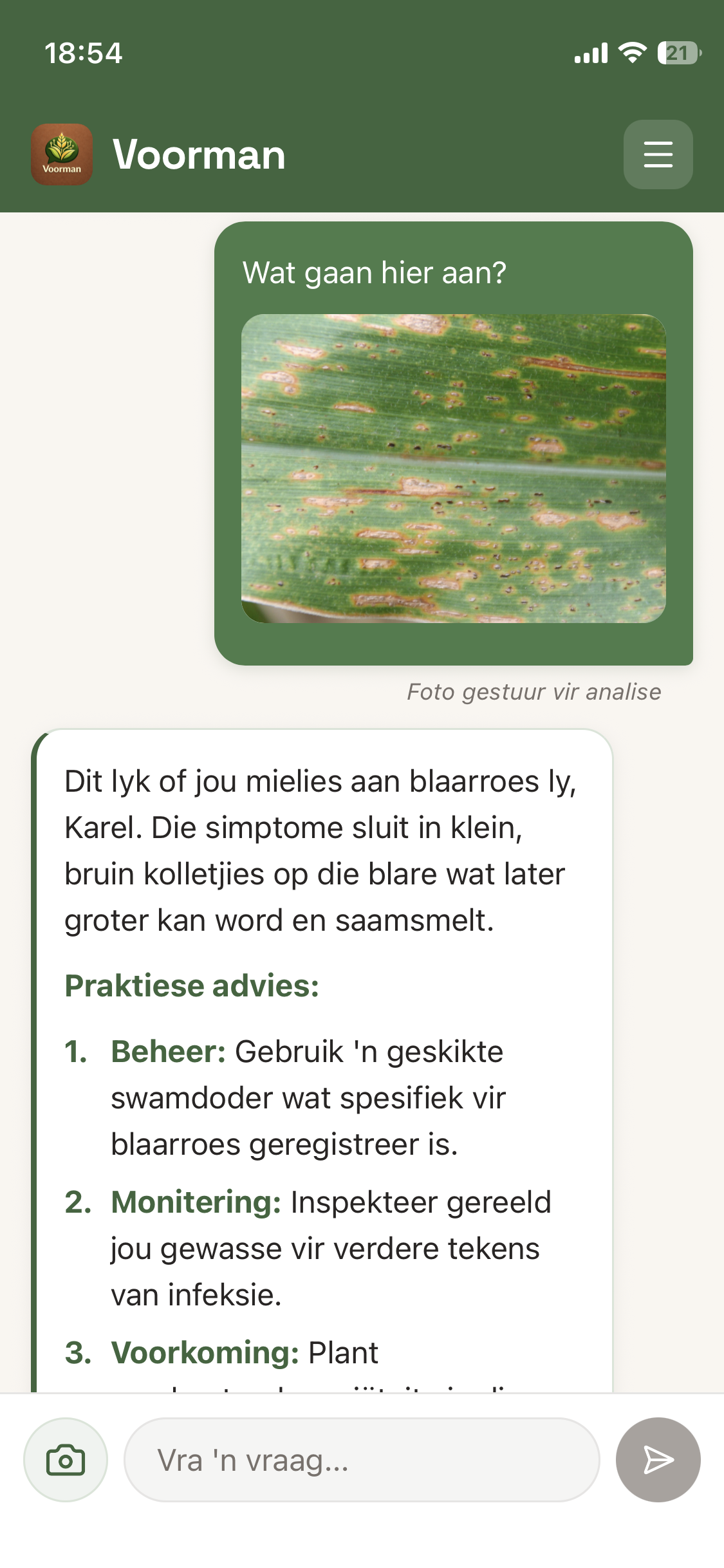 Voorman app skerm